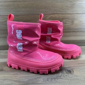 UGG Classic Brellah Mini Super Coral Boots Girls 1 High Gloss Waterproof Chunky